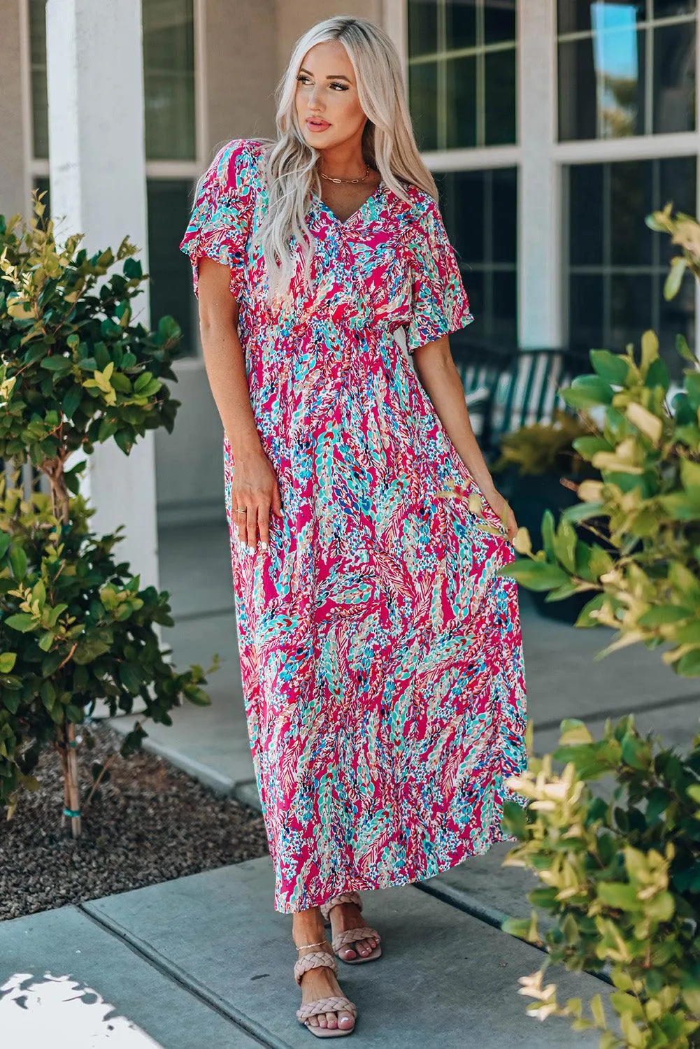 Wrap V Neck Floral Sundress Style Maxi Dress for Women