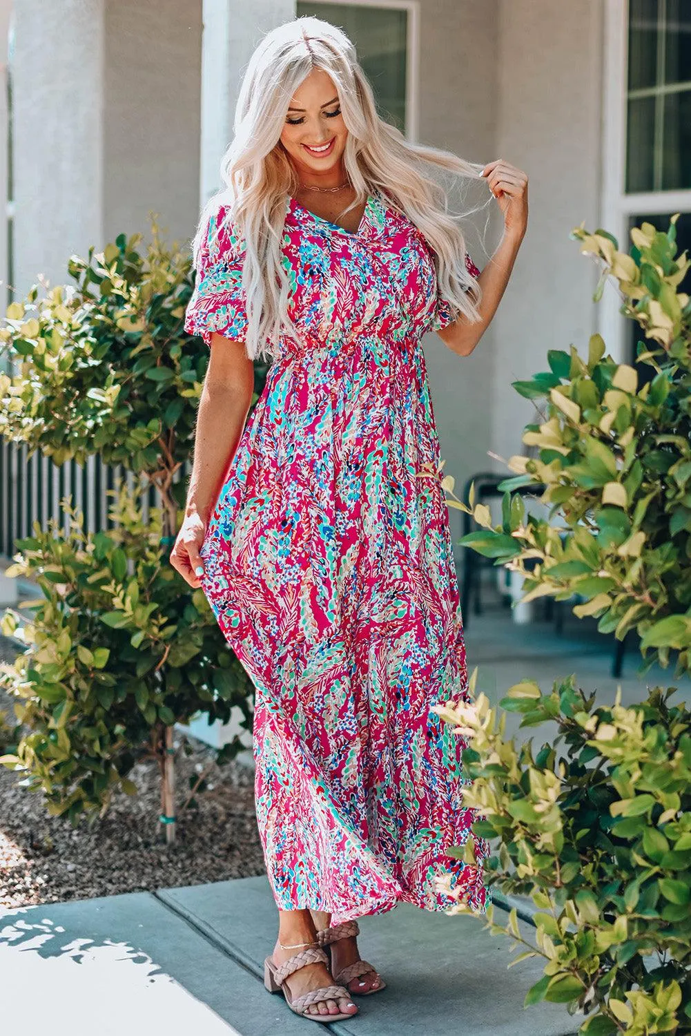 Wrap V Neck Floral Sundress Style Maxi Dress for Women